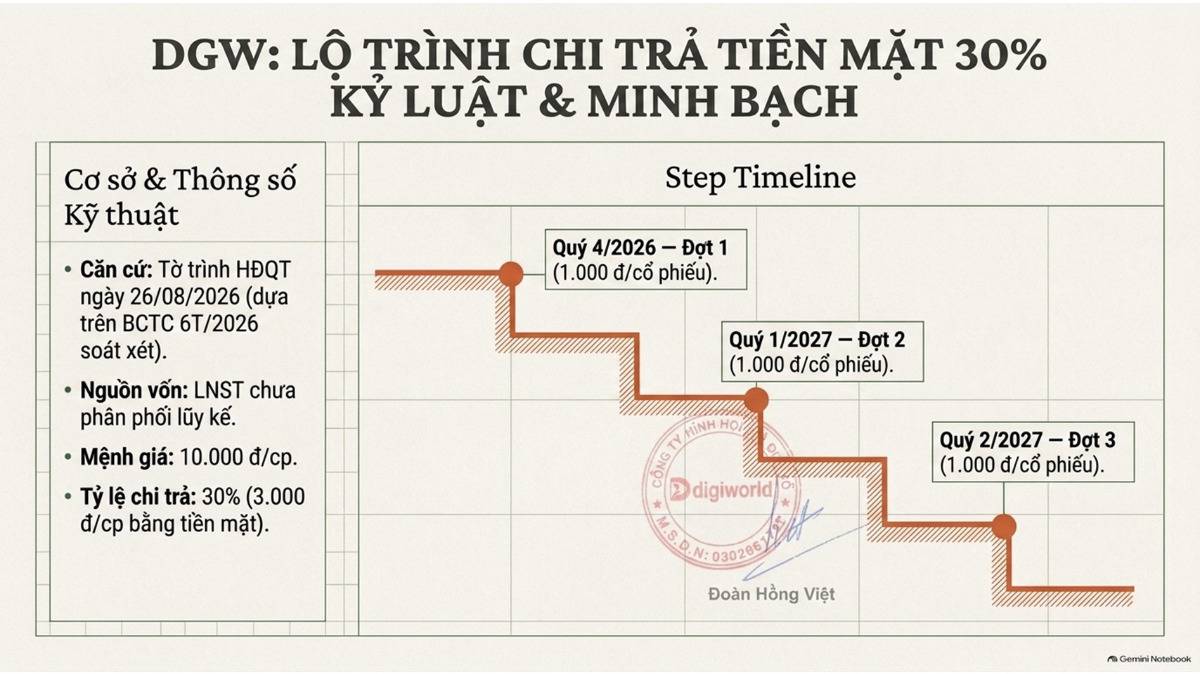 Tóm tắt chuyển động cổ tức ngành bán lẻ công nghệ (DMX & DGW) cuối tháng 08/2026:. ----------. Ngày  ...