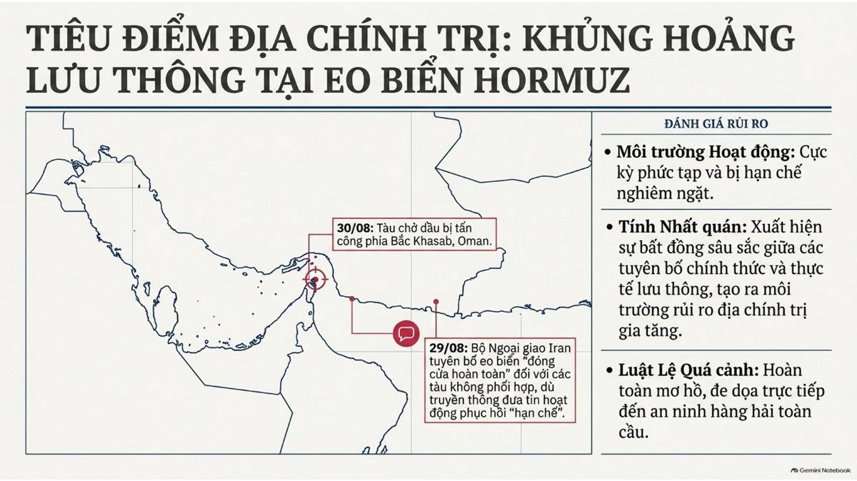 Eo biển Hormuz đang đối mặt với môi trường vận hành cực kỳ phức tạp và hạn chế do các rủi ro an ninh  ...