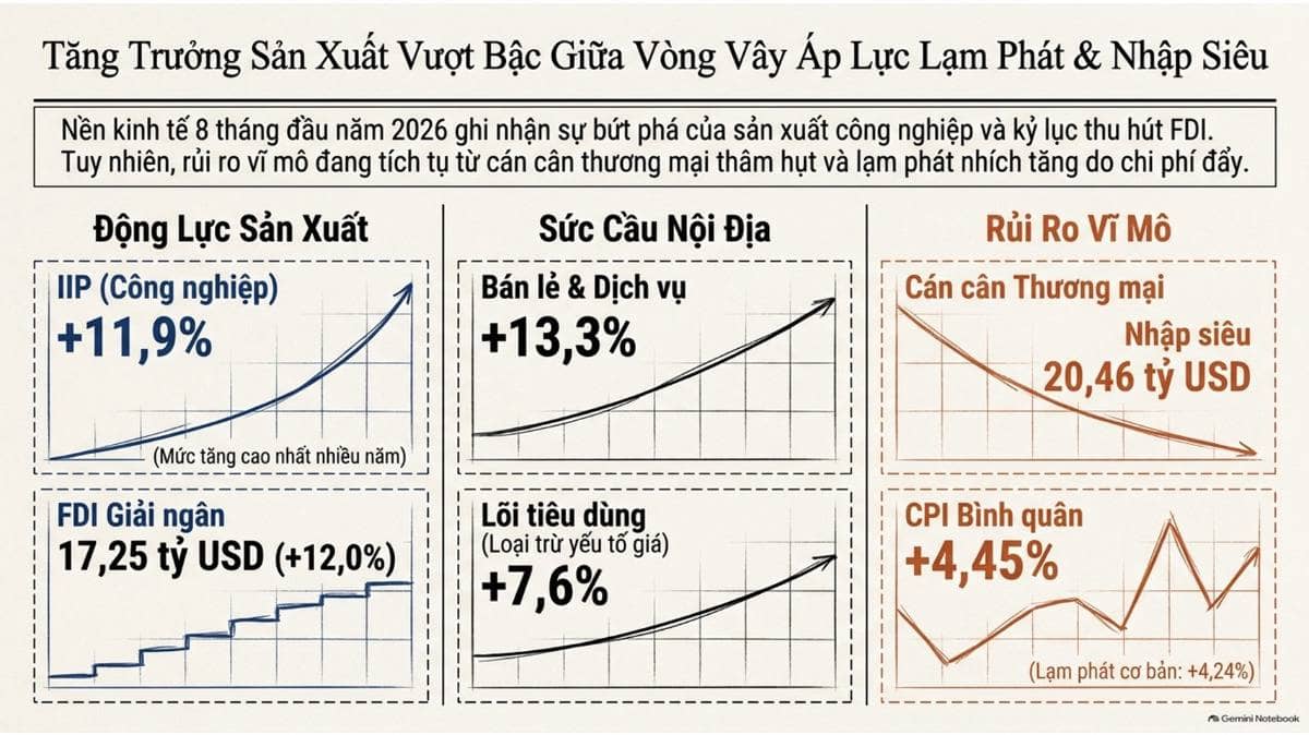 Tình hình kinh tế - xã hội 8 tháng năm 2026 