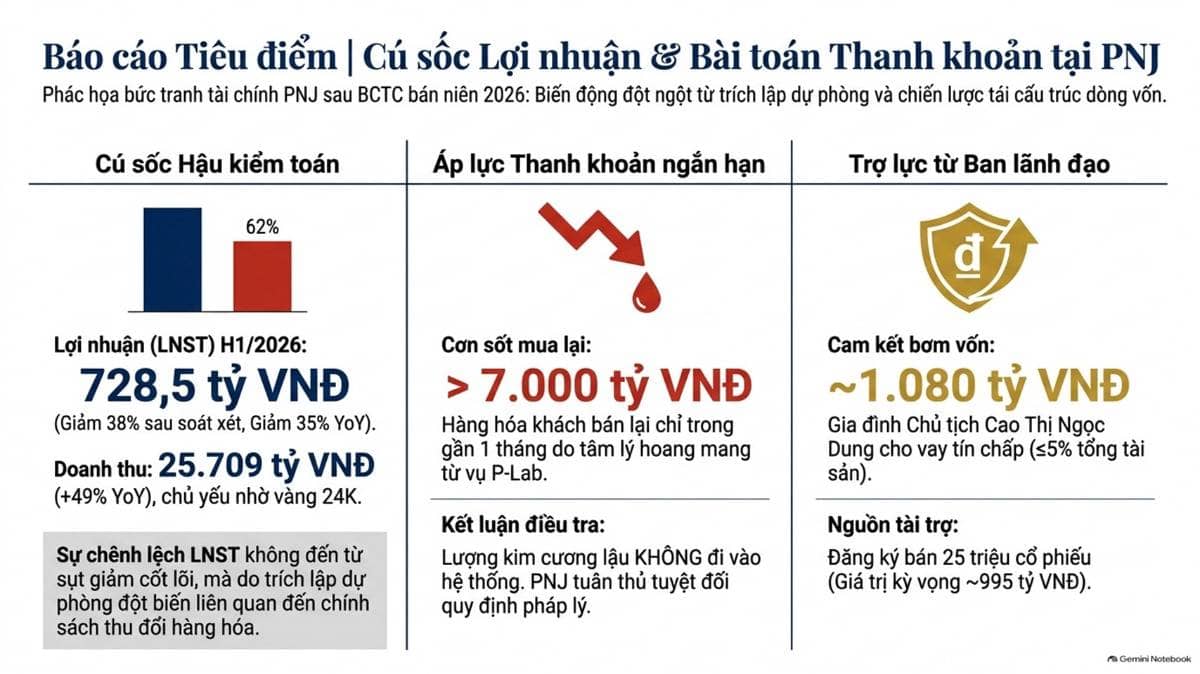 Công ty Cổ phần Vàng bạc Đá quý Phú Nhuận (PNJ) công bố báo cáo tài chính bán niên 2026 