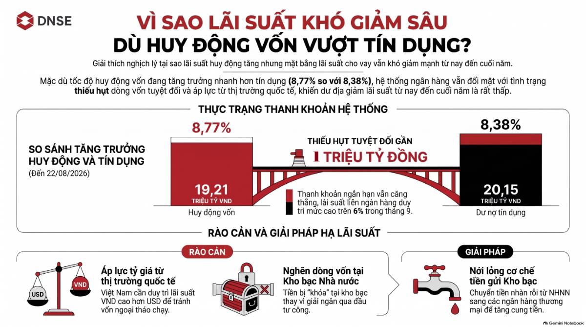 Huy động vượt tín dụng: thanh khoản bớt nóng, nhưng lãi suất chưa dễ giảm mạnh