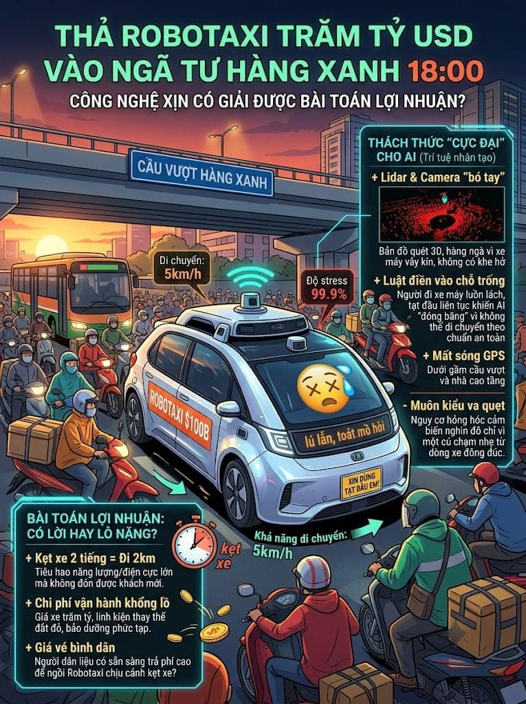 Thả Robotaxi trăm tỷ USD vào ngã tư Hàng Xanh lúc 6h tối: Công nghệ xịn có giải được bài toán lợi nhuận?.  ...