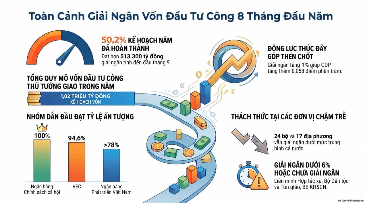 Đầu tư công giải ngân hơn 513.000 tỷ: Tốc độ đã cải thiện, nhưng áp lực cuối năm vẫn lớn
