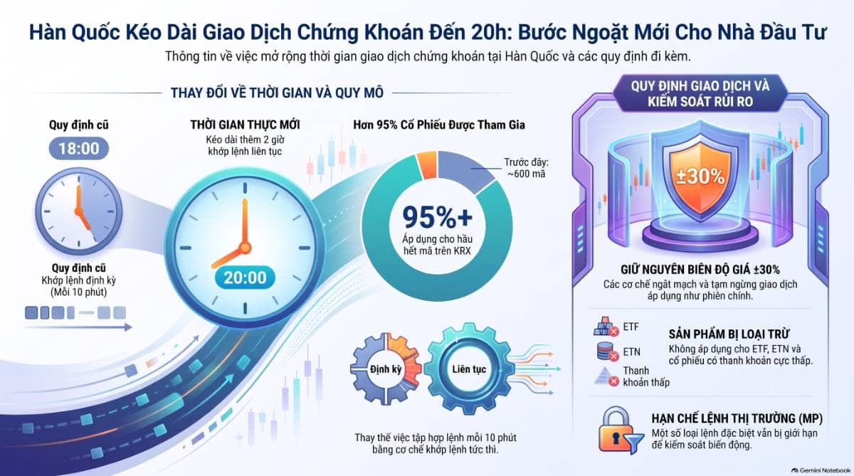 Hàn Quốc kéo dài giao dịch đến 20h: Thị trường chứng khoán tiến gần mô hình “không ngủ”