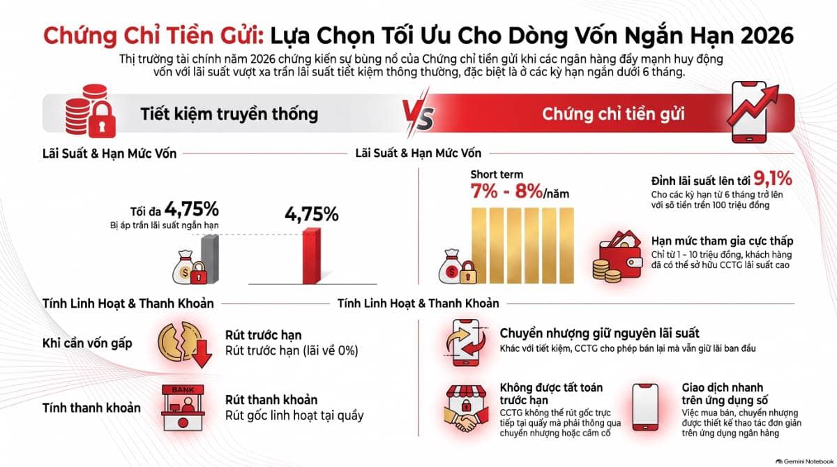Chứng chỉ tiền gửi lãi suất 7–9%: ngân hàng đang trả giá cao hơn để hút vốn