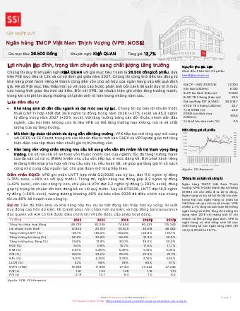VPB: Khuyến nghị KHẢ QUAN với giá mục tiêu 26,500 đồng/cổ phiếu