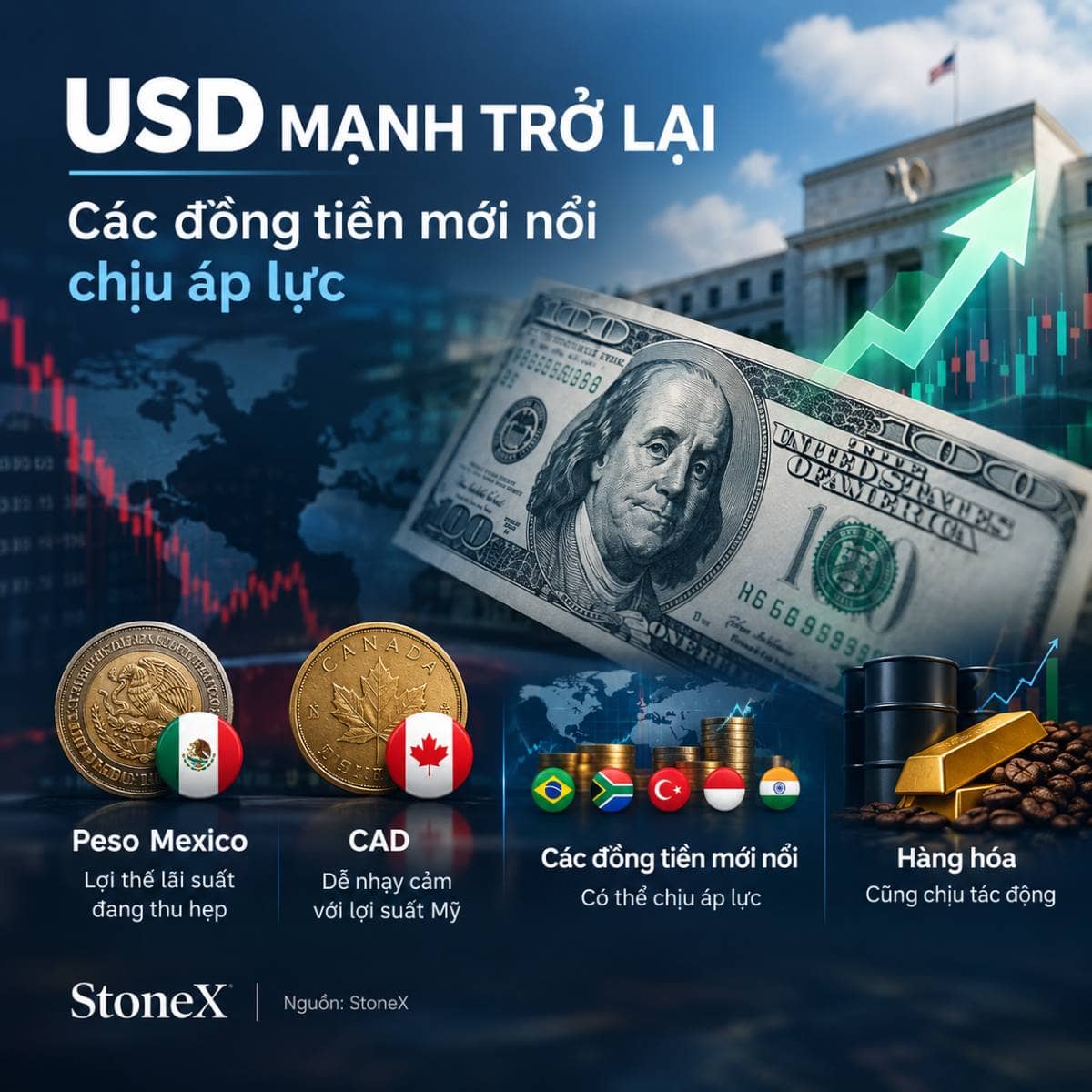USD mạnh trở lại - các đồng tiền mới nổi bắt đầu "trả giá"?