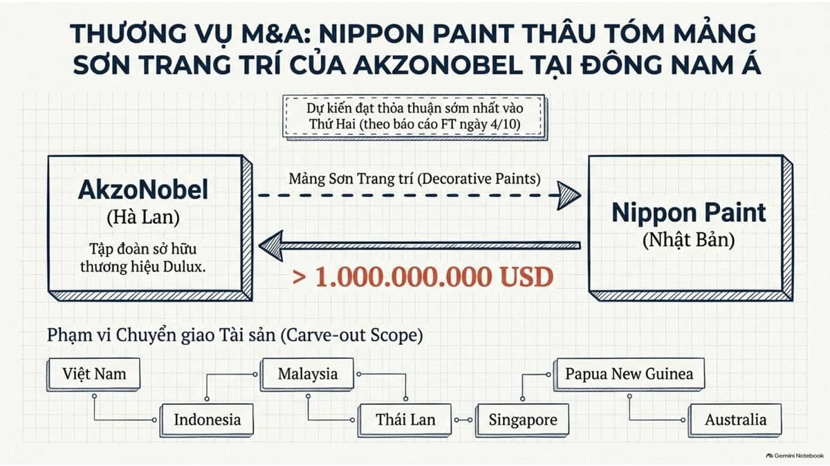 Thương vụ M&A Nippon Paint thâu tóm mảng sơn trang trí của Akzonobel tại Đông Nam Á