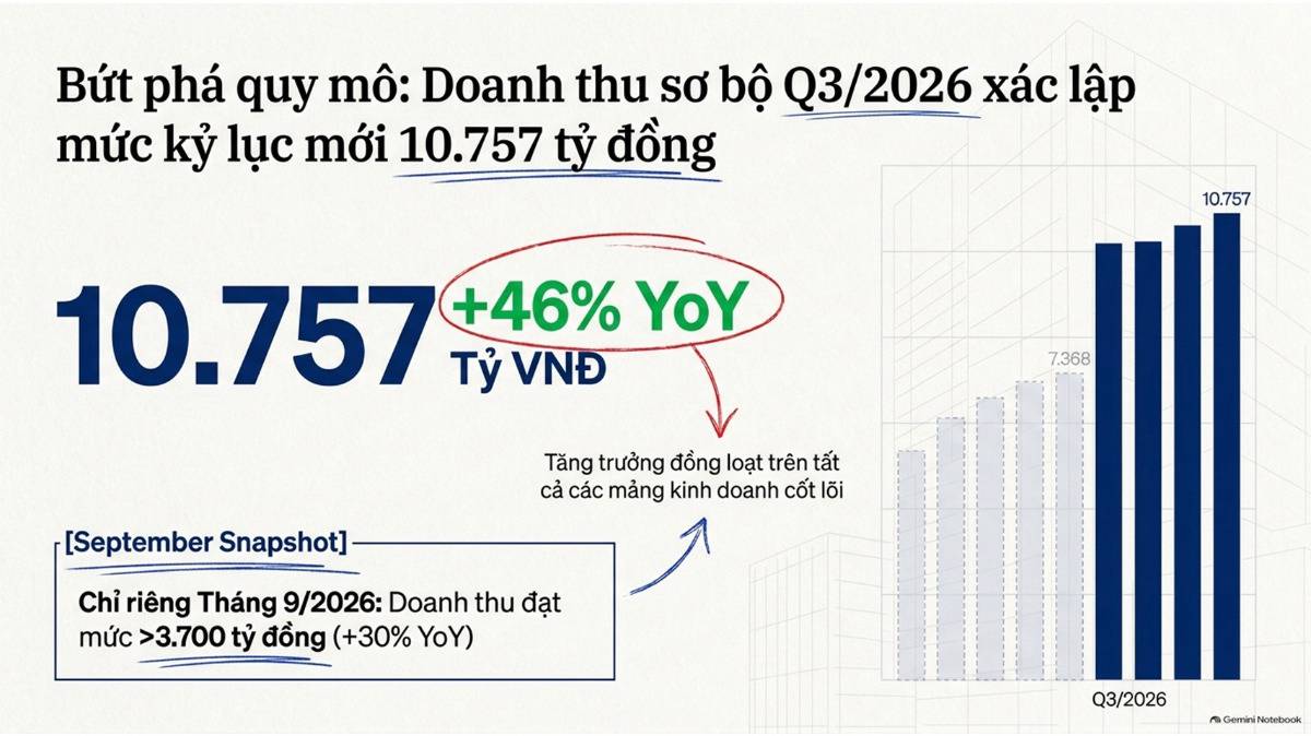 DGW: Doanh thu sơ bộ Q3/2026 xác lập mức kỷ lục mới 10.757 tỷ đồng