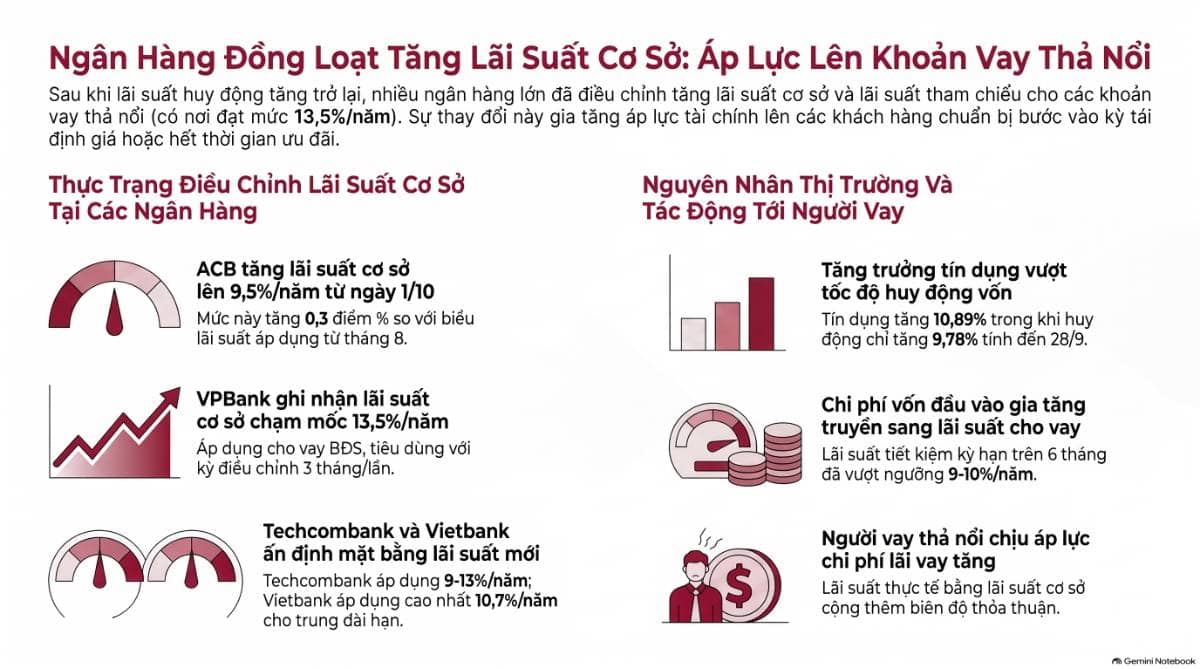 Lãi suất cơ sở tăng lên 13,5%: Áp lực huy động đang truyền sang người vay