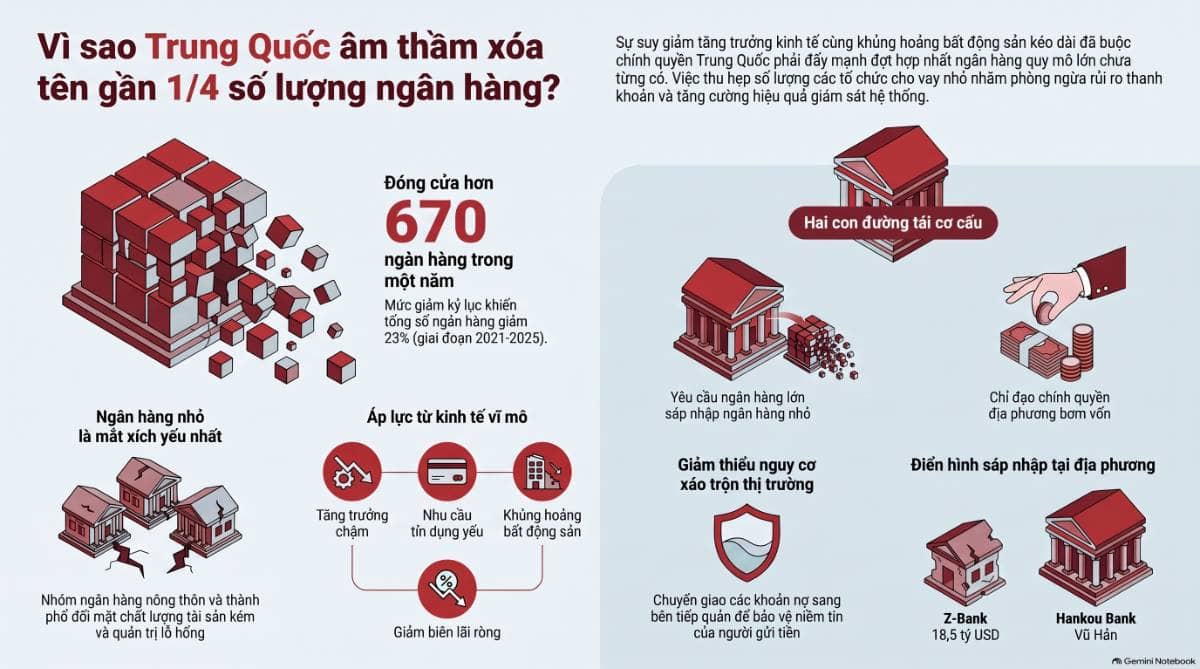 Trung Quốc xóa gần 1/4 số ngân hàng: Tái cấu trúc để ngăn rủi ro lan rộng