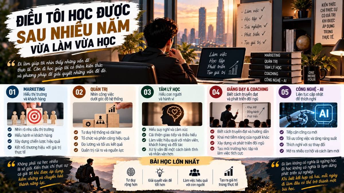 ĐIỀU TÔI HỌC ĐƯỢC SAU NHIỀU NĂM VỪA LÀM VỪA HỌC.. Có những giai đoạn, ban ngày tôi đi làm, tối lại tiếp  ...