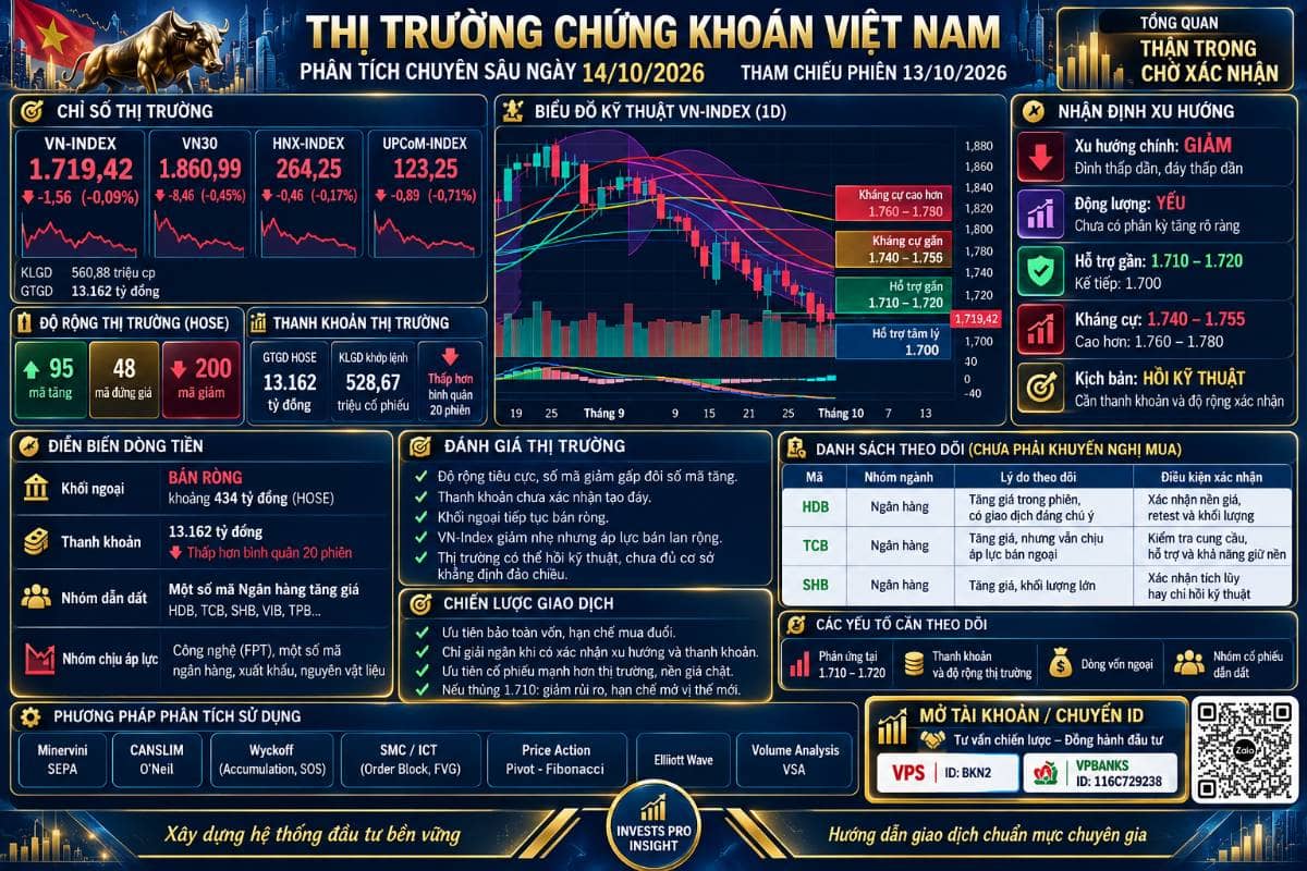 🇻🇳📊 PHÂN TÍCH THỊ TRƯỜNG CHỨNG KHOÁN VIỆT NAM. Ngày 14/10/2026 · Góc nhìn đầu tư thực chiến. 📉 1.  ...