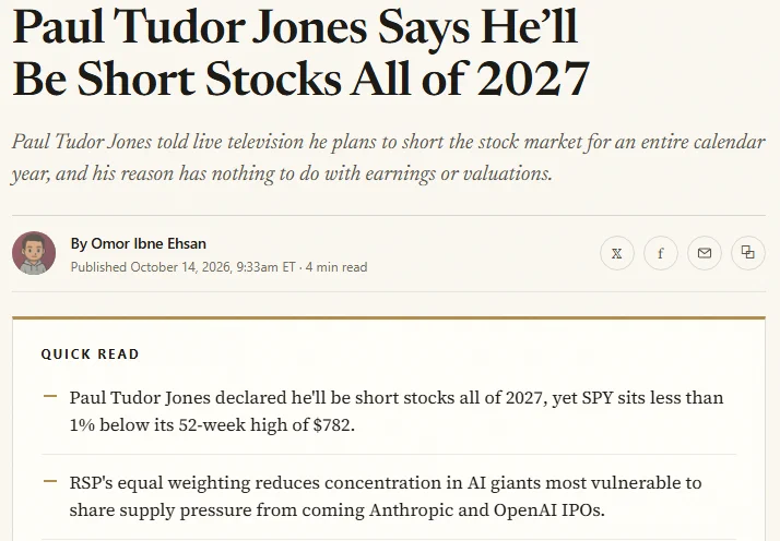 Nhà quản lý quỹ đầu cơ huyền thoại Paul Tudor Jones cho biết ông sẽ bán khống cổ phiếu trong toàn bộ  ...