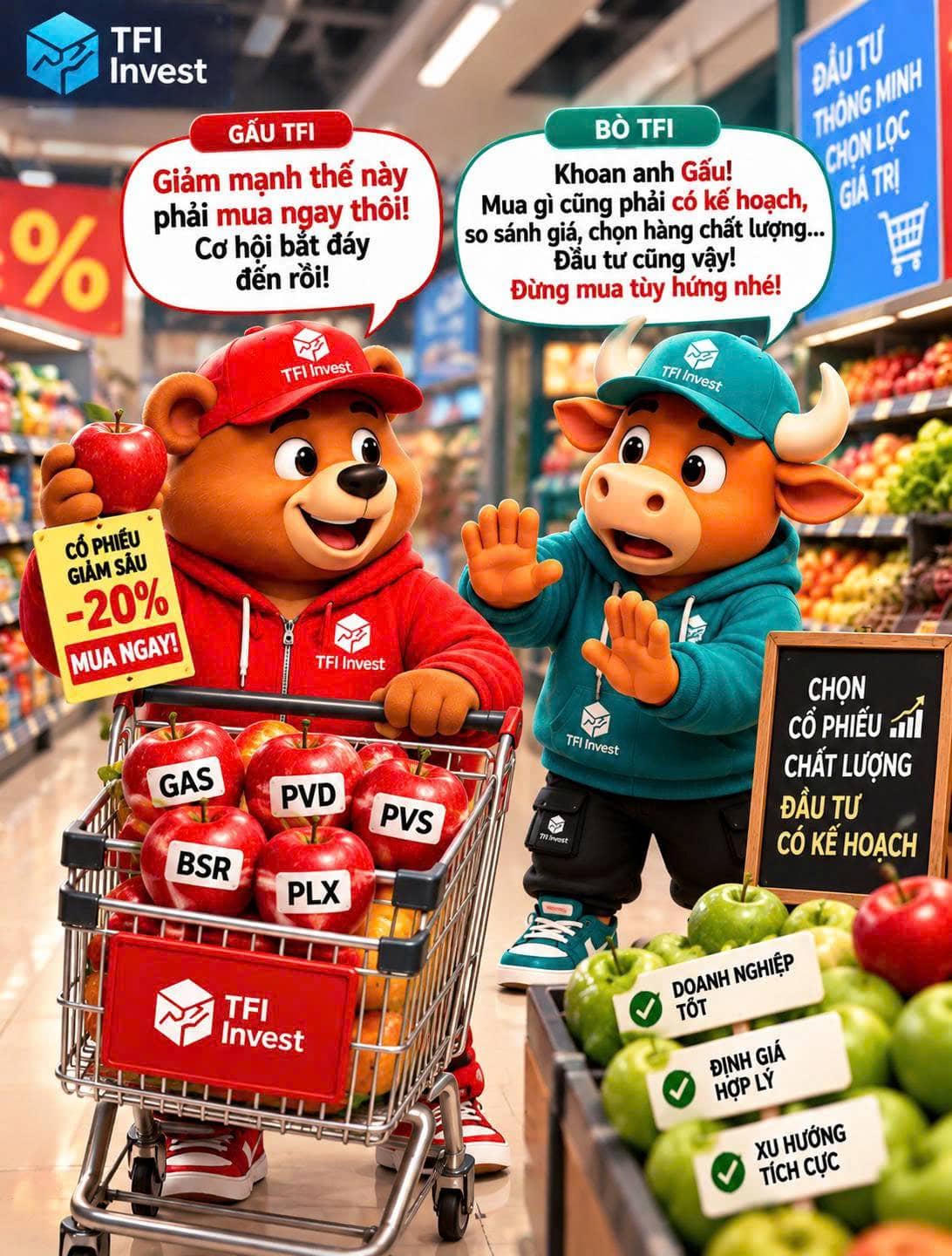 🛒 GẤU & BÒ ĐI SIÊU THỊ: MUA HÀNG CŨNG PHẢI CÓ CHIẾN LƯỢC! 🐻🐂. Cuối tuần, hai anh em Gấu và Bò TFI  ...
