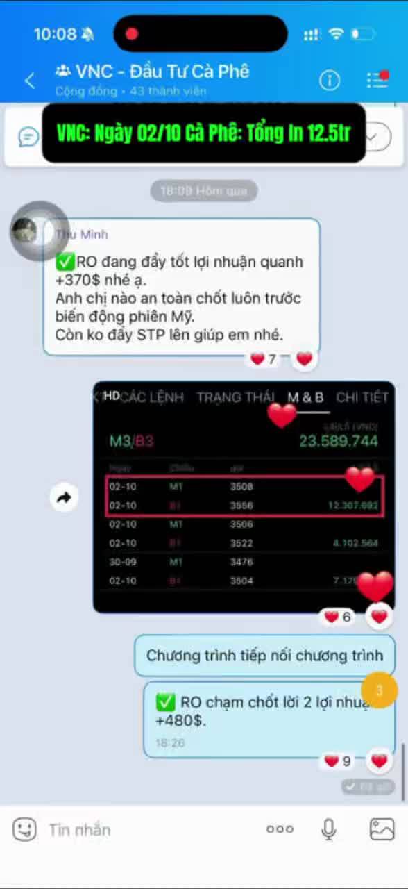 Chuỗi ngày chốt lãi cùng VNC | Ngày 02/10
👉 Series tháng 10 – chốt lời Cà Phê
👉 Ghi nhận có 01 lệnh thắng
✅ Tổng lãi 12.5tr VNĐ

 #VncDauTuHangHoa